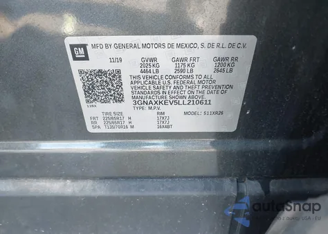 2020 Chevrolet Equinox Fwd Lt 1.5L Turbo from USA, damaged, VIN 3GNAXKEV5LL210611